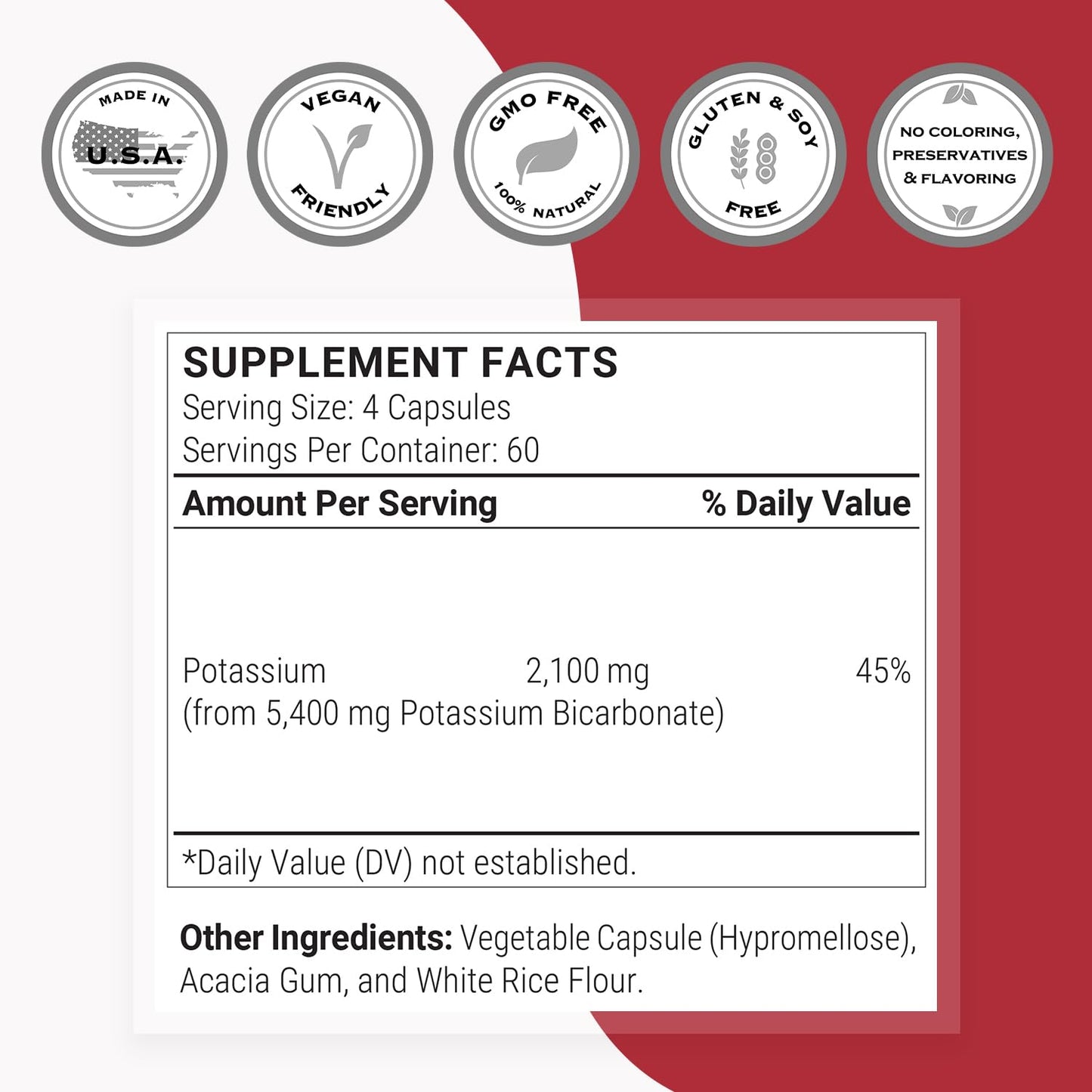 SuperSmart Potassium Bicarbonate (High Dose) - Electrolyte Mineral - pH Acid-Base Balance - Potassium Supplement | Non-GMO & Gluten Free - 120 Vegetarian Capsules