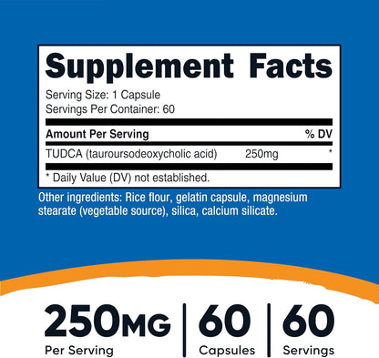 Nutricost Tudca 250mg, 60 Capsules (Tauroursodeoxycholic Acid) - Premium Quality