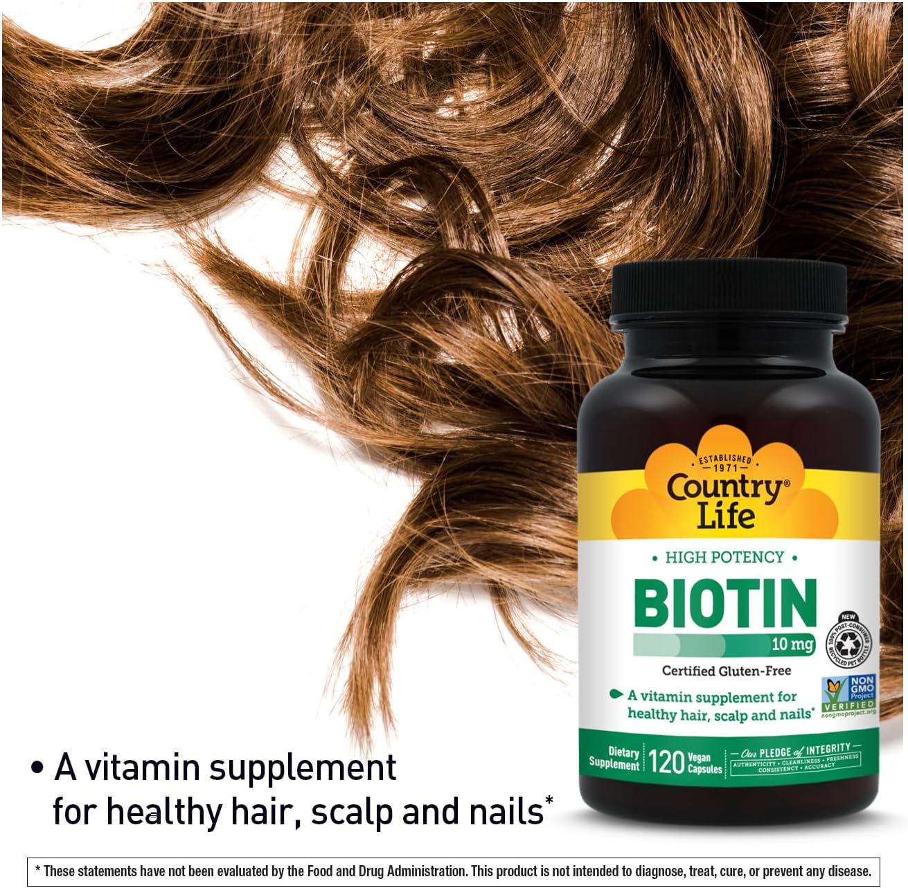 Country Life High-Potency Biotin 10mg - Vegan & Gluten-Free Biotin Supplement for Skin & Nails, Energy Metabolism - Biotin 10000mcg Capsules