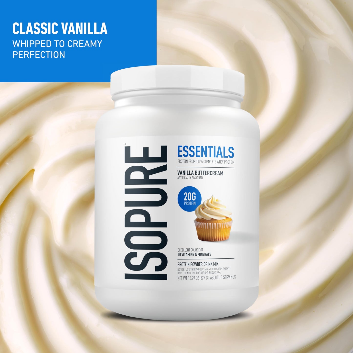 Isopure Essentials 100% Whey Protein Powder, with Vitamins, 20g Protein Per Serving, Unflavored, 13 Servings (Pack of 1)