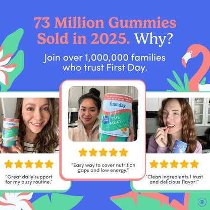 FIRST DAY Women's Multivitamin Gummies with Methylated Folate, 60 Gummies | Vegan daily multivitamin for women with biotin, zinc and organic superfood blend; take 2 gummies daily for everyday nutrition