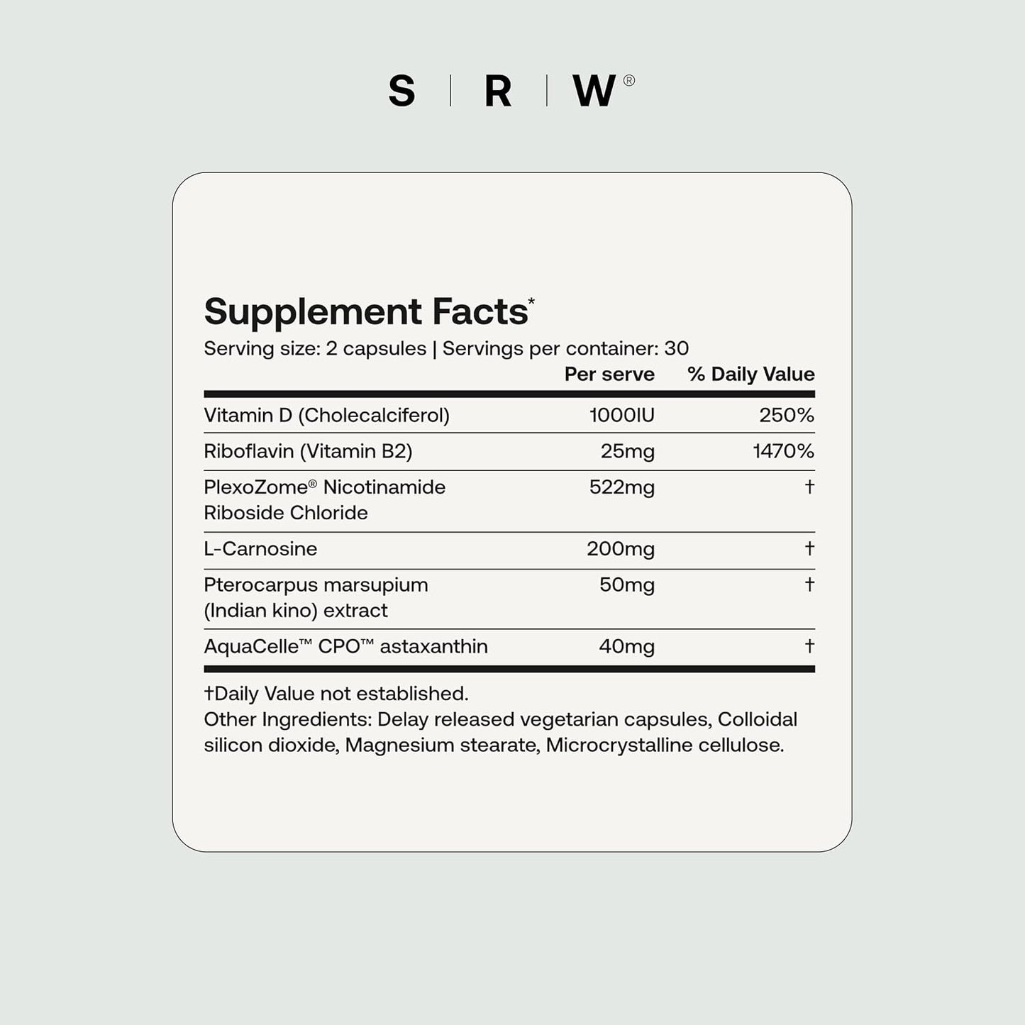 SRW Cel² NR Nourishment | NAD+ & Nicotinamide Riboside Supplement | Supports Cellular Energy & Mitochondrial Function | Cellular Health & Wellness Support | 60 Vege Capsules