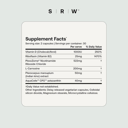 SRW Cel² NR Nourishment | NAD+ & Nicotinamide Riboside Supplement | Supports Cellular Energy & Mitochondrial Function | Cellular Health & Wellness Support | 60 Vege Capsules