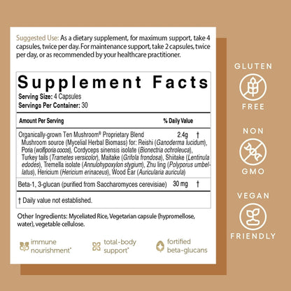 EcoNugenics Ten Mushroom Supplement: Daily Immune Support, 120 Capsules – Lion’s Mane, Reishi, Cordyceps, Turkey Tail – Energy, Gut Health, Liver, Kidney, Cholesterol & Nootropic Brain Support