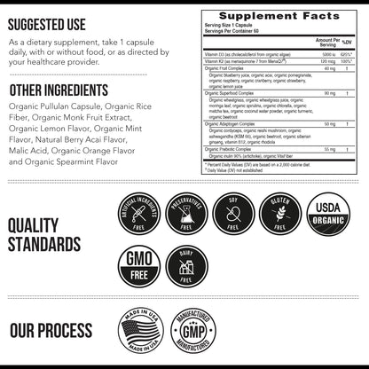 Organic Plant D3 + K2 | 5000 iu D3 + 120 mcg K2 as All-Trans MK7 from MenaQ7® - 100% Whole Food, Raw & Vegan | Enhanced Digestion with Prebiotic & Superfood Complex – D3 from Organic Algae (60 Count)