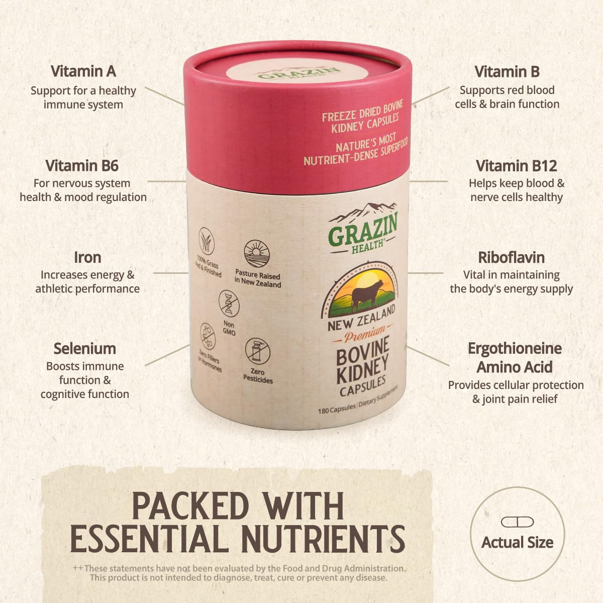 Bovine Organ Complex 3000mg per Serving (30 Servings) | Pancreas, Liver, Spleen, Kidney, Heart (600 Mg per Organ per Capsule) Grass Fed