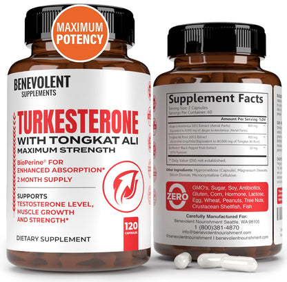 Turkesterone 8,000mg [Highest Purity] + BioPerine® for High Absorption Supplement 