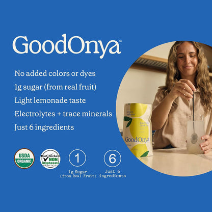 GOODONYA Organic Hydration Electrolyte Powder 20 Servings & Stick Packs 12ct | Lemon, Plant-Based