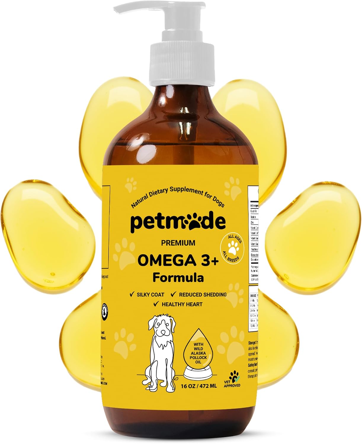 Omega 3 Fish Oil for Dogs - Wild Alaskan Pollock Oil Itchy Skin and Coat | Omega 3 Fatty Acids - Vet Approved Liquid EPA & DHA Supplements - with Zinc, Vitamin C, B2, B7 & E - 16 Fl Oz