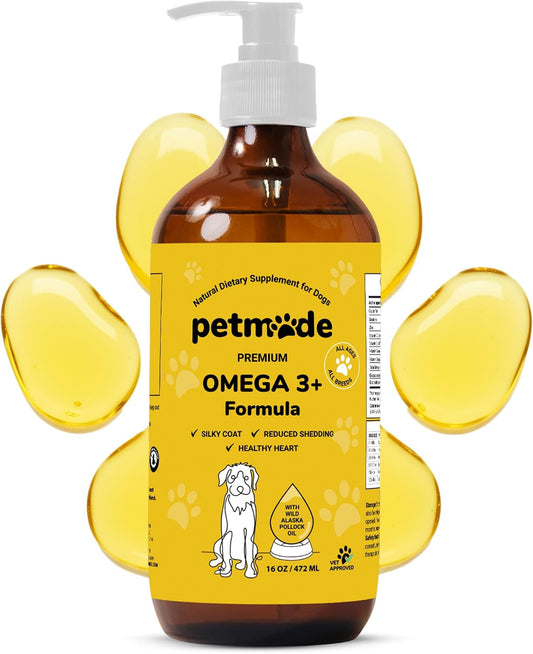 Omega 3 Fish Oil for Dogs - Wild Alaskan Pollock Oil Itchy Skin and Coat | Omega 3 Fatty Acids - Vet Approved Liquid EPA & DHA Supplements - with Zinc, Vitamin C, B2, B7 & E - 16 Fl Oz