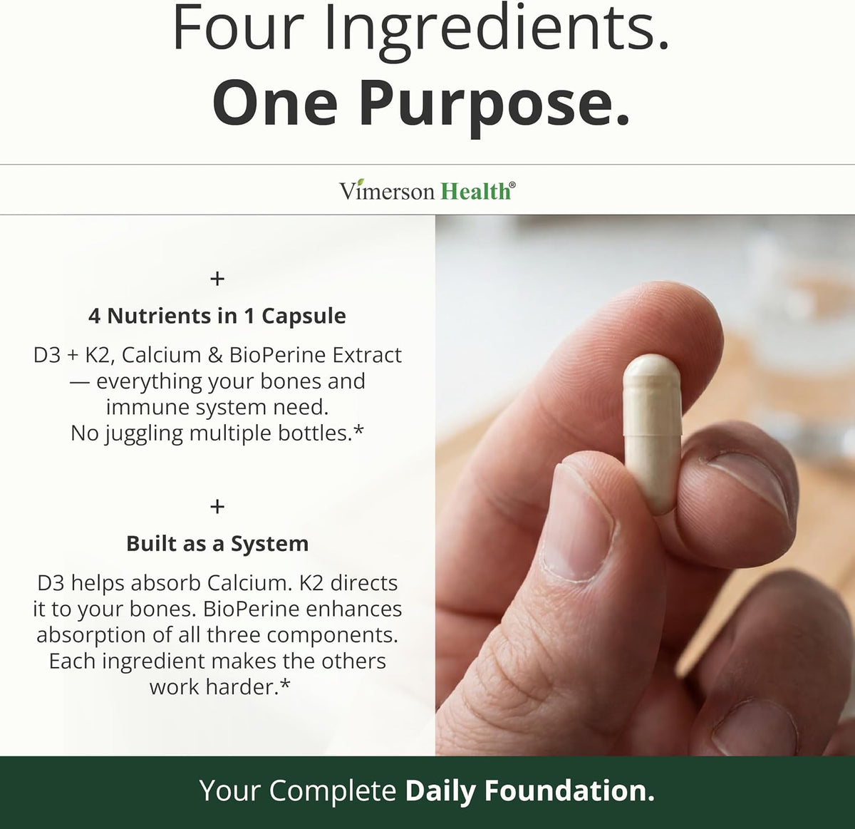 Vitamin D3 K2 Calcium Supplement – Vitamin D3 5000 IU, K2 MK7 – 60 Capsules