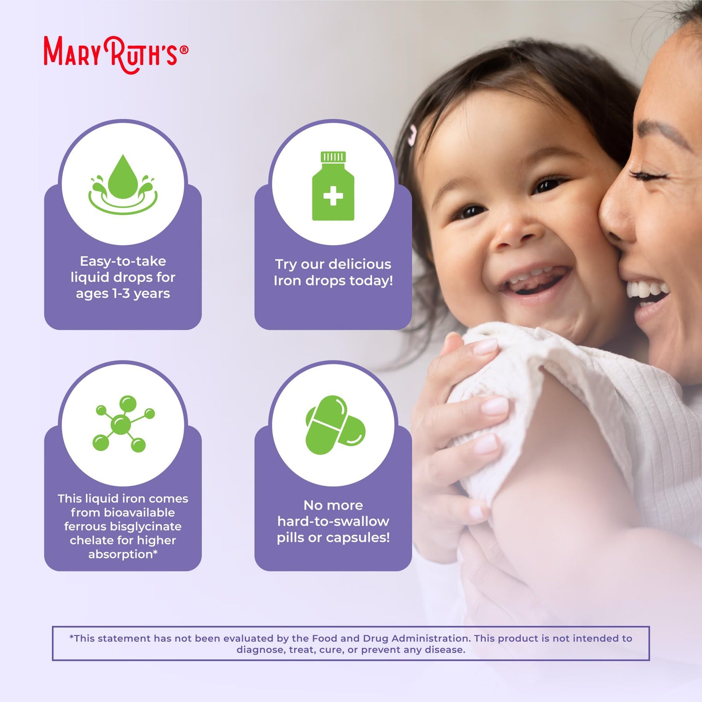 MaryRuth's Iron Supplement for Toddlers | Liquid Iron Supplement for Children Ages 1-3 | Iron Supplement for Iron Deficiency | Ferrochel | Sugar Free | Vegan | Non-GMO | Gluten Free | 2 Fl Oz