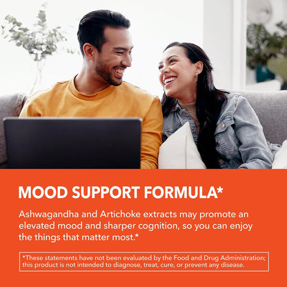 Ashwagandha 1000mg Per Serving with Artichoke Extract, 45 Servings | Ashwagandha Capsules for Stress, Mood and Energy Support, Adaptogenic Herbal Support for Adults, Vegan, Non-GMO, 90 Count
