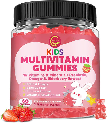 Kids Methylated Multivitamin Gummies with Omega 3, 16 Vitamins, Sugar Free | Multivitamin for Kids & Teens 4+ w/L Methylfolate & B12, Calcium, Probiotics, Elderberry, for Healthy Growth, Immune Support