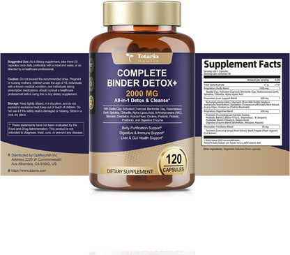 Totaria 2000MG All-in-1 Detox Binder, Activated Charcoal, Zeolite, Bentonite Clay, Alpha Lipoic Acid, 7-Layer Detox & Cleanse Supplement, Liver & Gut Support, 120 Counts