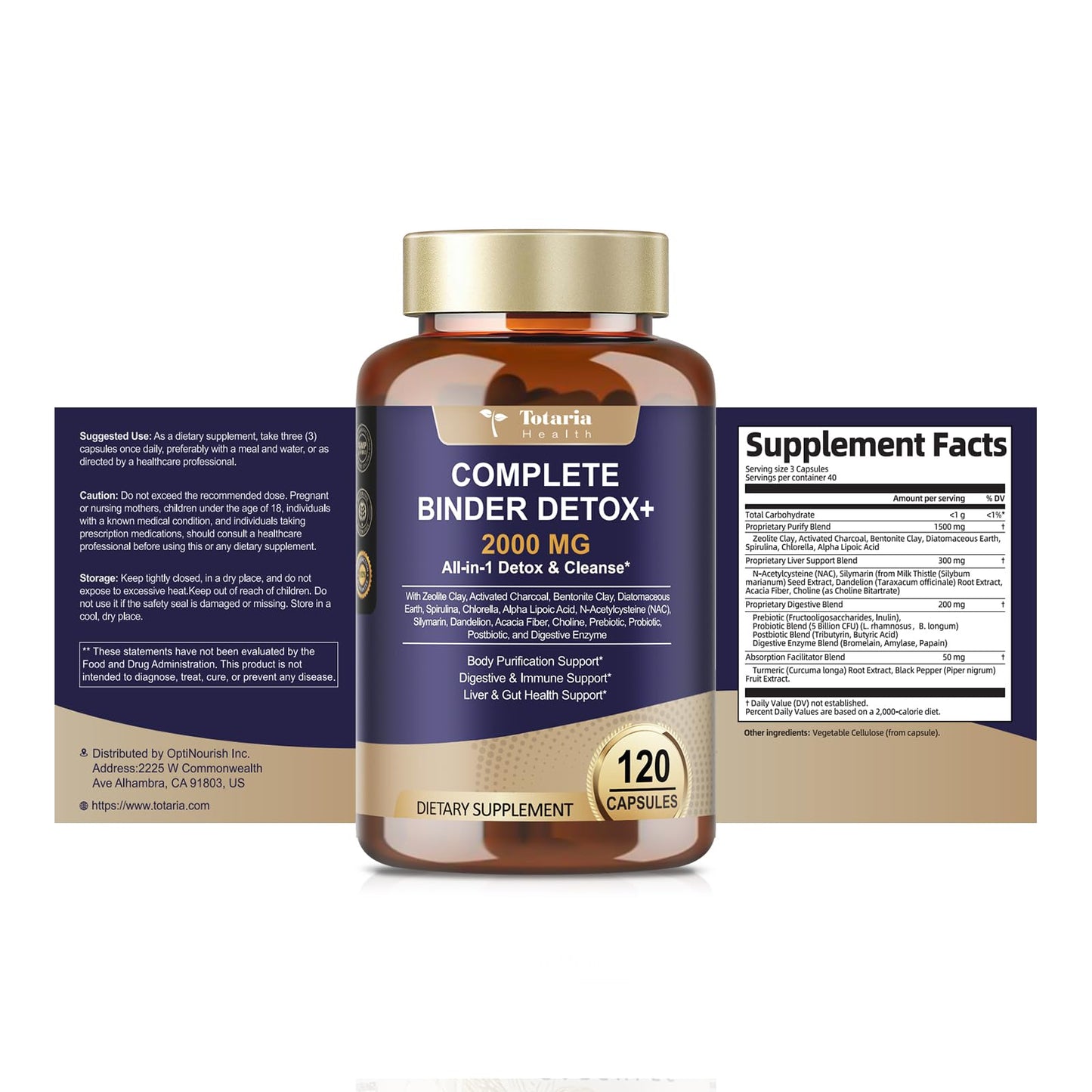 Totaria 2000MG All-in-1 Detox Binder, Activated Charcoal, Zeolite, Bentonite Clay, Alpha Lipoic Acid, 7-Layer Detox & Cleanse Supplement, Liver & Gut Support, 120 Counts