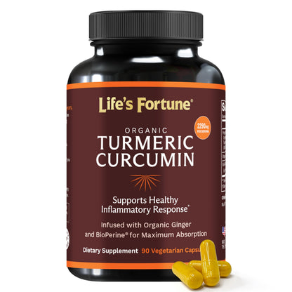 Life's Fortune Organic Turmeric Curcumin with Black Pepper and Ginger, Enhanced Absorption, Extra Strength Supplement, Joint & Immune Support, Non-GMO, 180 Cap - 2250mg
