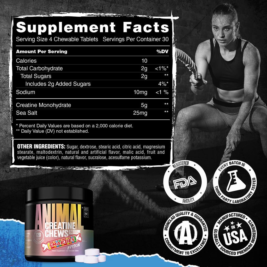 Animal Creatine Monohydrate Chews for Men & Women | Fruit Punch 120 Count