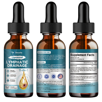 Liposomal Lymphatic Drainage Drops - 11 In 1 Organic Lymphatic Drainage Supplement with Burdock Root, Echinacea, Elderberry, Calendula, Cleavers Herb, Dandelion Supports Lymphatic Health 2 FL.OZ