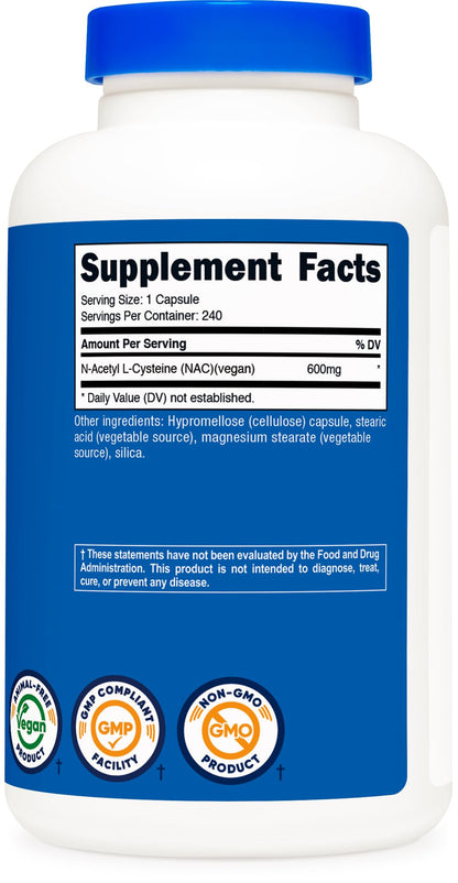 Nutricost N-Acetyl L-Cysteine (NAC) 600mg, 180 Capsules | GMO-Free And Gluten Free