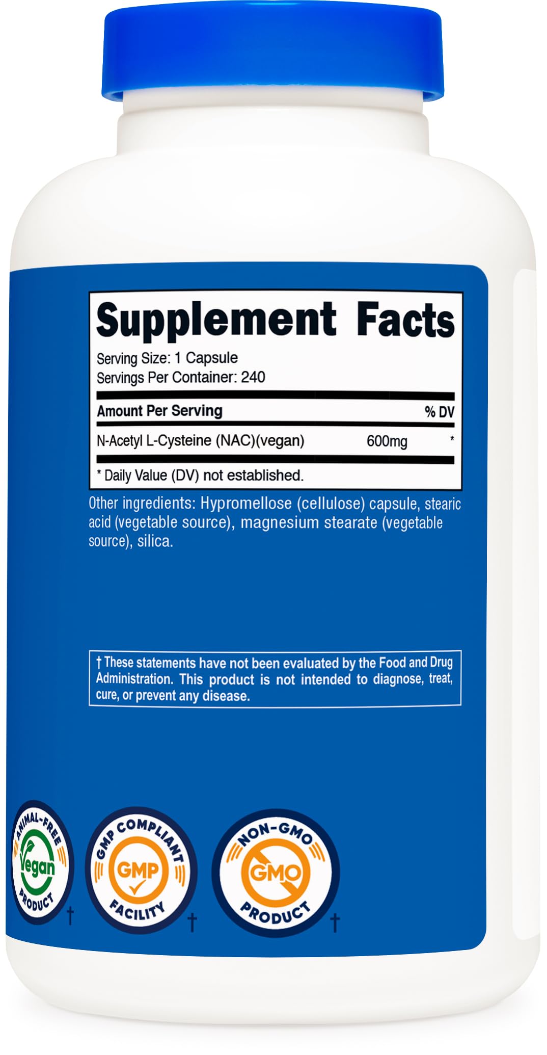 Nutricost N-Acetyl L-Cysteine (NAC) 600mg, 180 Capsules | GMO-Free And Gluten Free