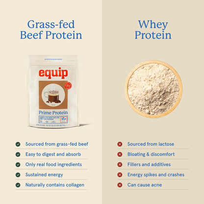 Equip Prime Mocha Protein Powder - Gut-Friendly, No Sugar Protein Shake Powder with Grass-Fed Beef & Natural Collagen - Rich & Creamy Mix - 21g Per Serving - Whey & Dairy-Free (30 Scoops)