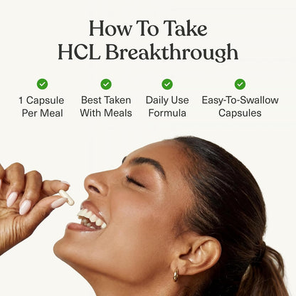 BIOptimizers HCL Breakthrough - Betaine Hydrochloride Enzymes Supplement - Assists with Protein Breakdown and Absorption - Helps Gas and Heartburn Relief - 90 Pepsin-Free Capsules