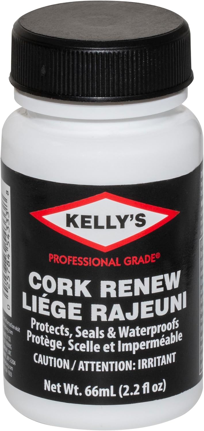 Kelly's Cork Renew Sealer (2.2 fl oz) - Waterproof & Protect Cork Surfaces w/ Brush Applicator - Water Based Formula Dries Clear, Prevents Drying & Breaking Down of Sandles, Shoes, Fishing Rod, Coasters