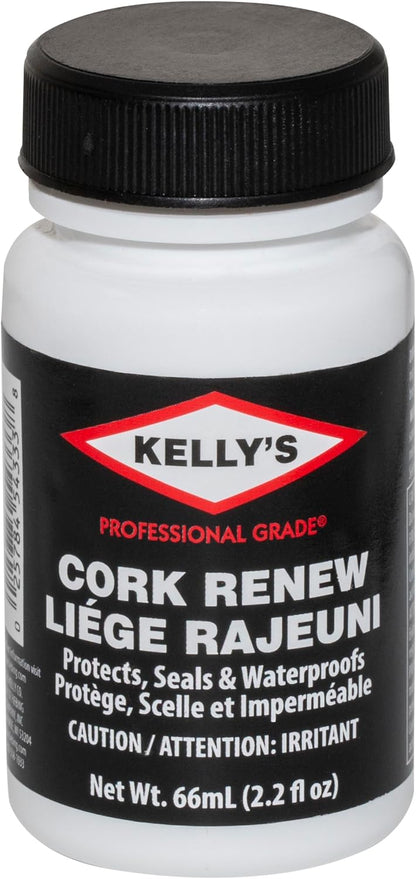 Kelly's Cork Renew Sealer (2.2 fl oz) - Waterproof & Protect Cork Surfaces w/ Brush Applicator - Water Based Formula Dries Clear, Prevents Drying & Breaking Down of Sandles, Shoes, Fishing Rod, Coasters