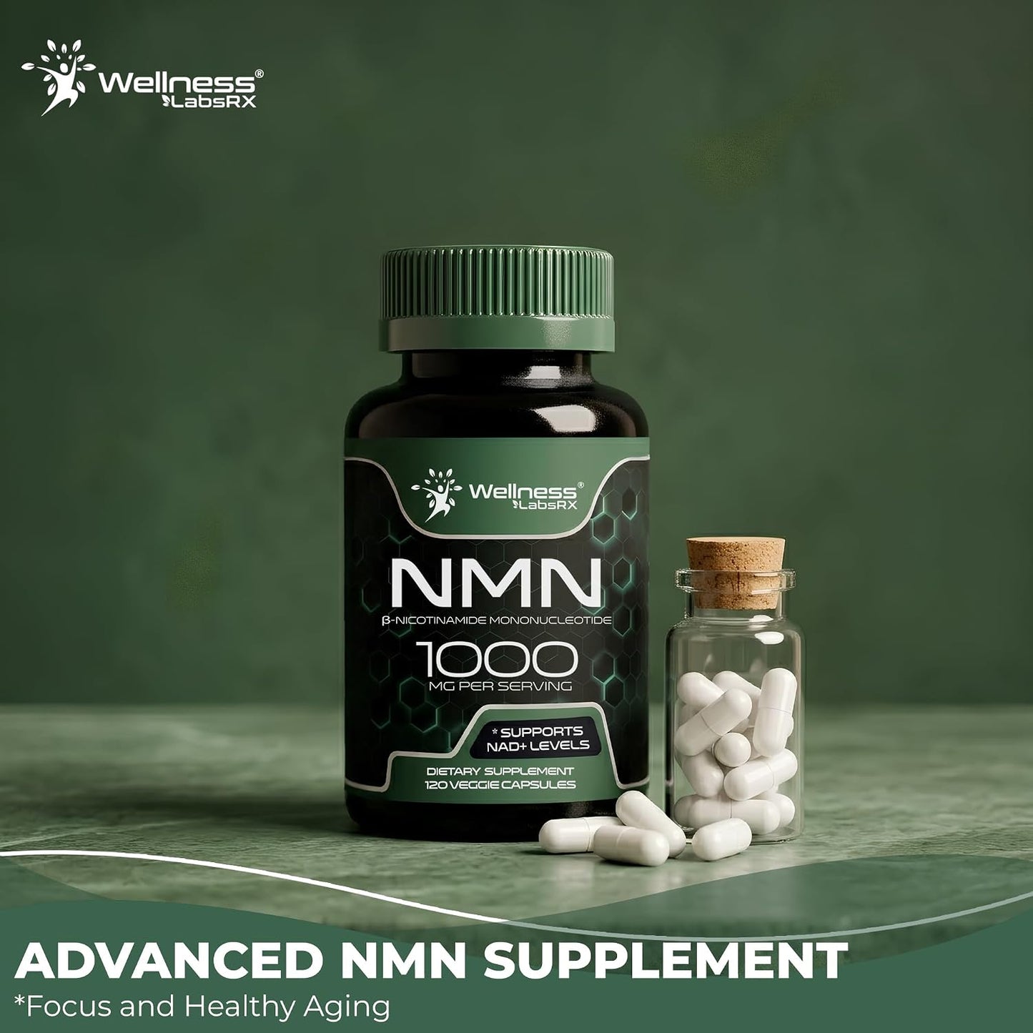 NMN Supplement 1000mg Pure Organic Nicotinamide Mononucleotide - NMN NAD Supplement for Anti-Aging, Longevity, Cellular, and Energy Supplements – Suitable for Women and Men Energy Support - 120 Count