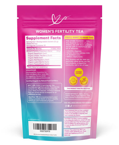 Pink Stork Organic Fertility Tea for Women, Sweet Mint, 15 Sachets | USDA Organic Herbs, Chaste Tree Berry (Vitex), Red Raspberry Leaf, Hormone Balance Support, Caffeine Free, 30 servings