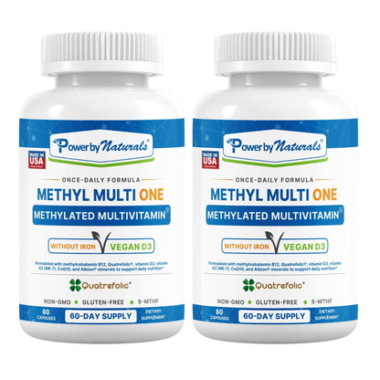 Power By Naturals Methyl Multi One – Iron-Free Methylated Multivitamin with 5-MTHF, Methyl B12 & CoQ10 – Methylation Support for Men & Women – Vegan, Non-GMO – 60 Capsules (2-Month Supply) | With 5-MTHF, Methyl B12 & CoQ10 - Methylation Daily Support for