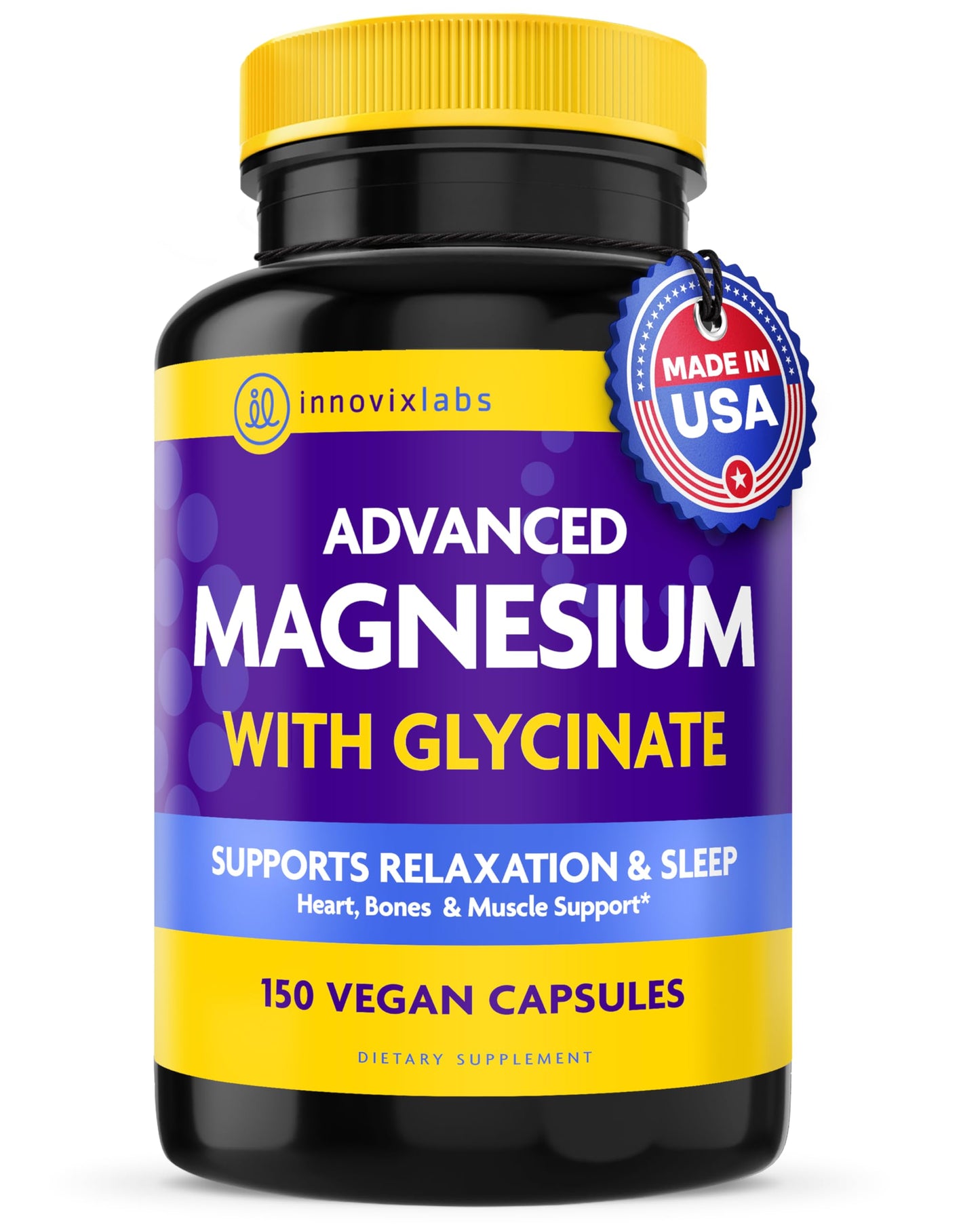 InnovixLabs Advanced Magnesium Capsules - 150 Ct, 210 mg - Chelated Glycinate and Malate - High Absorption, Promotes Relaxation, Bones, Muscle Health, Vegan Malate Sleep Supplement