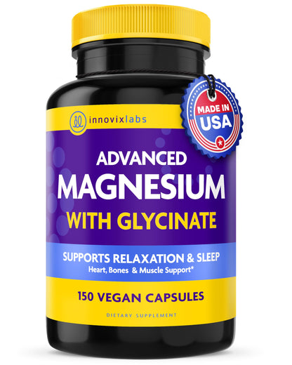 InnovixLabs Advanced Magnesium Capsules - 150 Ct, 210 mg - Chelated Glycinate and Malate - High Absorption, Promotes Relaxation, Bones, Muscle Health, Vegan Malate Sleep Supplement