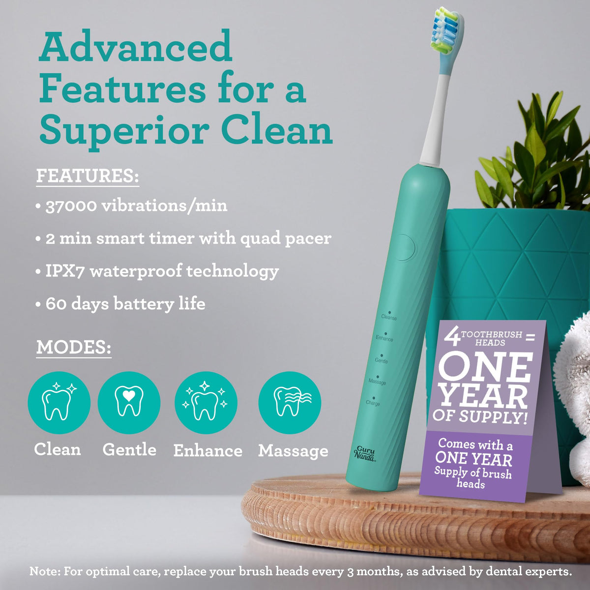 GuruNanda Electric Toothbrush & Water Flosser, 4 Toothbrush Heads, 4 Tips