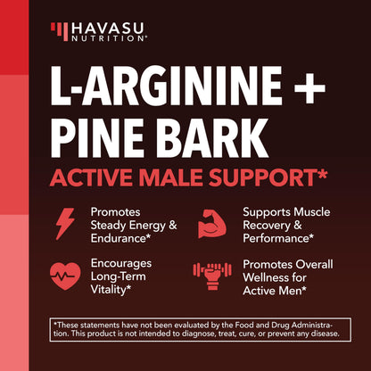 L-Arginine and L-Citrulline for Men, Nitric Oxide Support, 30 Servings | L Arginine 1000mg Capsules with L Citrulline and Tart Cherry, Performance Supplement for Men's Health, Vegan, 60 Count