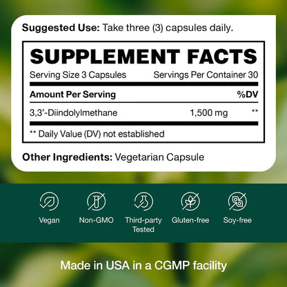 DIM Supplement 500mg - Diindolylmethane – Vegan, Non-GMO, Gluten-Free - 90 Capsules