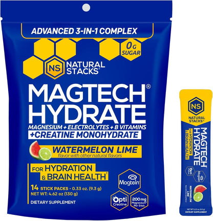 Natural Stacks Magtech Magnesium Hydrate Bundle - Magnesium & Creatine Hydration Powder - Supports Brain Health & Hydration - 3 Pack (42 Total Servings)