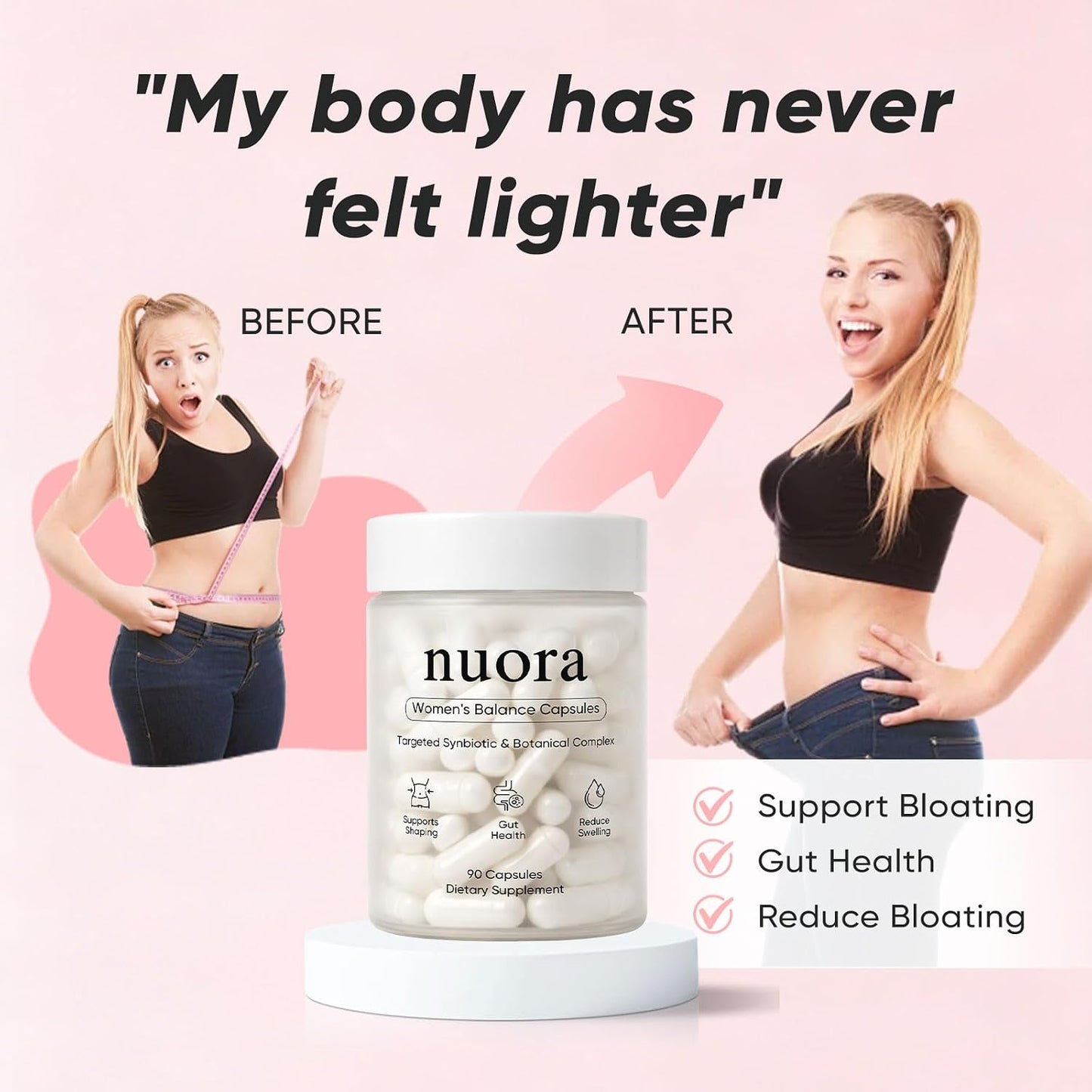 Nuora Gut Health Capsules with Berberine, Gut Biofilm Probiotic Ritual, Promotes Metabolism & Gut Health, Vegan, Non-GMO, for Women, 90 Capsule