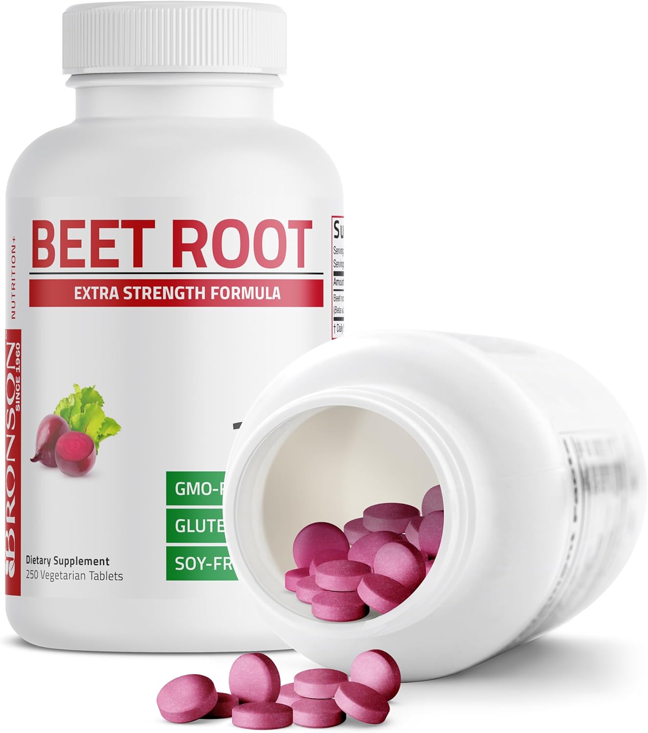 Bronson Beet Root Extra Strength, Non-GMO, 250 Vegetarian Tablets | Gluten-Free, Soy-Free, GMO-Free, Easy To Swallow