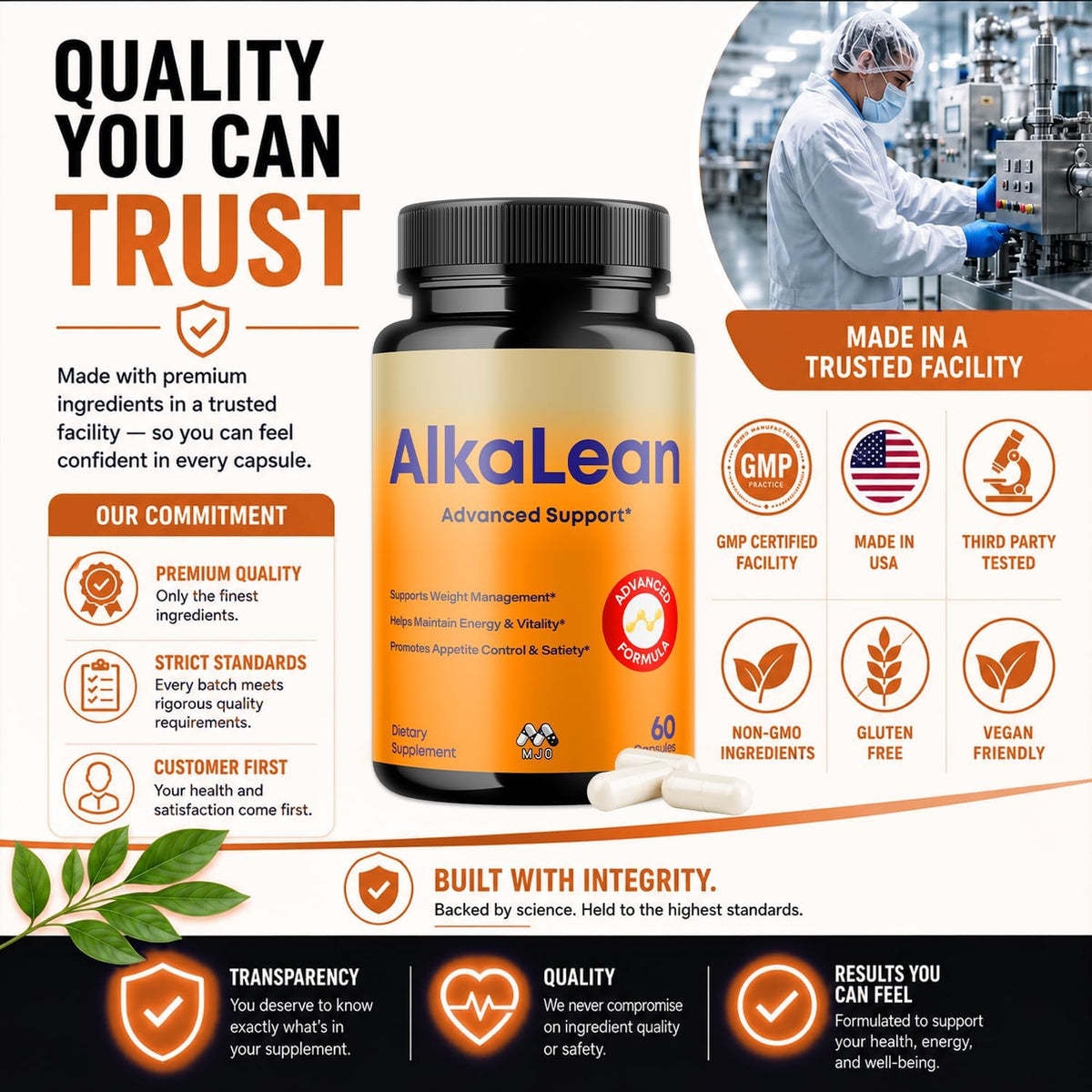 Alkalean Capsules, Alka Lean Weight Management Support Pills, 60 Capsules