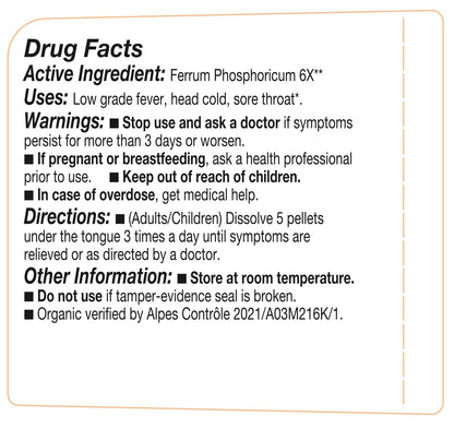 Ferrum Phosphoricum- OLLOIS - Organic & Vegan, Kosher Certified, Cell Salt #4 (Approx. 80 pellets)