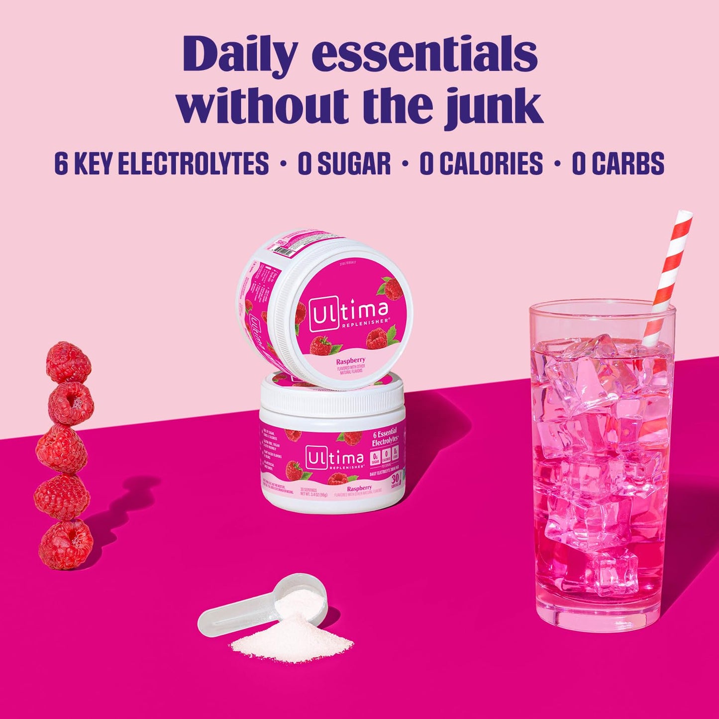 Ultima Replenisher Electrolyte Powder Drink Mix Bundle – Sugar Free – Rasberry, 30 Serving Canister and 20 Stickpacks – 6 Electrolytes and Minerals – Keto Friendly, Vegan, Non-GMO