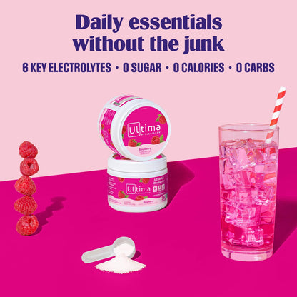 Ultima Replenisher Electrolyte Powder Drink Mix Bundle – Sugar Free – Rasberry, 30 Serving Canister and 20 Stickpacks – 6 Electrolytes and Minerals – Keto Friendly, Vegan, Non-GMO