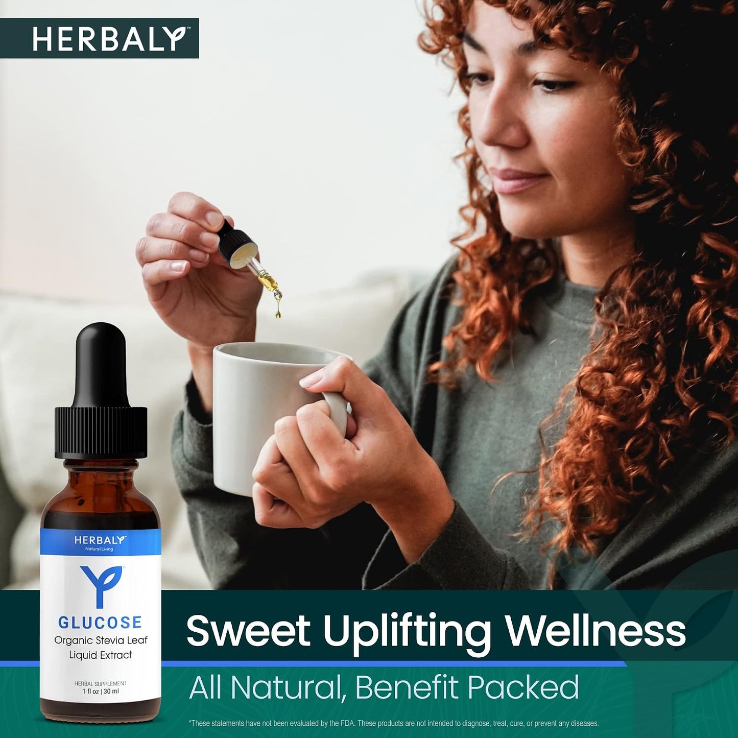 Herbaly Glucose Organic Stevia Leaf Sweetener - Antioxidant Rich Blend - Balanced Systems & Energy- Natural Wellness - Delicious Daily Sweetness For Tea, Coffee, & More - Vegan Formula - 1 fl oz