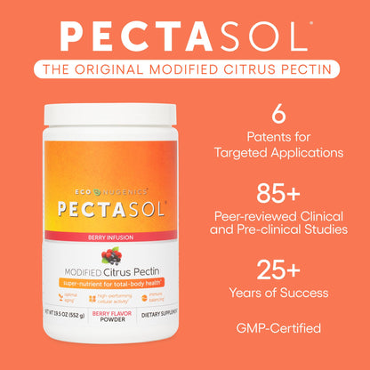 EcoNugenics PectaSol Modified Citrus Pectin – 184g Berry Powder – Total-Body Health Supplement to Support Immune System, Inflammation Response & Healthy Aging + Maintain Healthy Galectin-3 Levels
