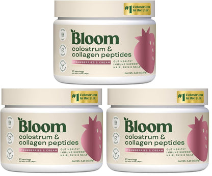 Bloom Nutrition Bovine Colostrum Powder, Strawberries & Cream, 25 Servings | Gut Health, Immune Support, Hair Growth & Beauty Supplement, Gluten Free, Sugar Free