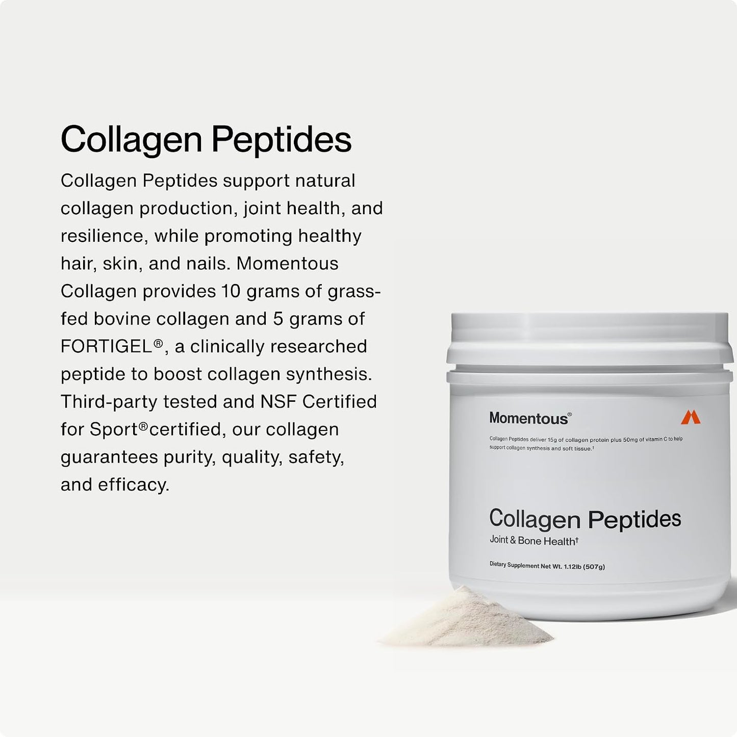 Momentous Creatine Monohydrate Powder & Grass-Fed Collagen Peptides Powder Stack - Supports Strength, Lean Muscle, & Recovery - FORTIGEL & Vitamin C for Hair, Skin, Nails, & Joint Health Support