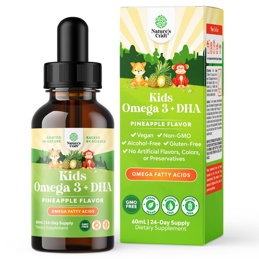 Kids DHA Omega 3 Drops - Fatty Acids Omega 3 6 9 for Brain, Immune Strength & Vision - Nutritional DHA for Kids for Healthy Nervous System & Focus Support - Liquid Supplement with EPA & ALA - 2 Fl Oz