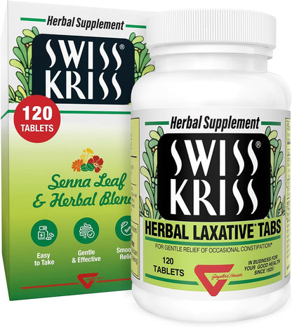 Swiss Kriss Herbal Laxative Tablets, Gentle & Natural Laxatives for Constipation Relief for Adults & Children Over Age 6, Works in 6-12 Hours, Senna Laxative, 120 Tablets Total